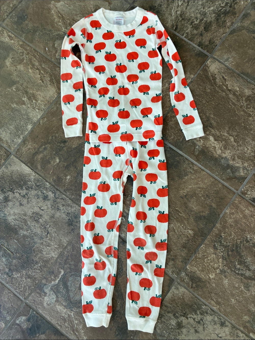 Hannah Anderson Pumpkin Print Long Sleeve Pajama Set - White & Orange